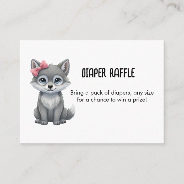 Wolf Pink Diaper Raffle Baby Shower Enclosure Card (Front)