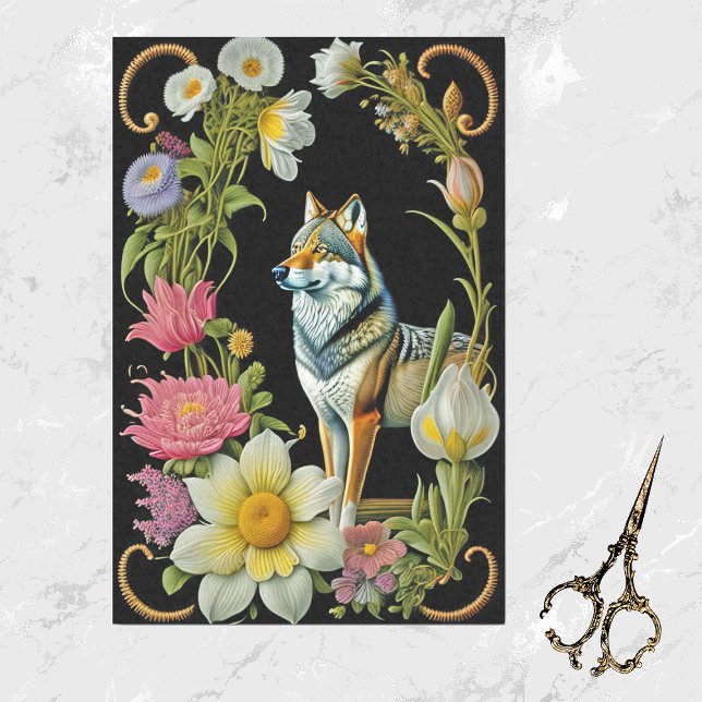 Wolf Pink Yellow Floral Artwork Tissue Paper (Creator Uploaded)