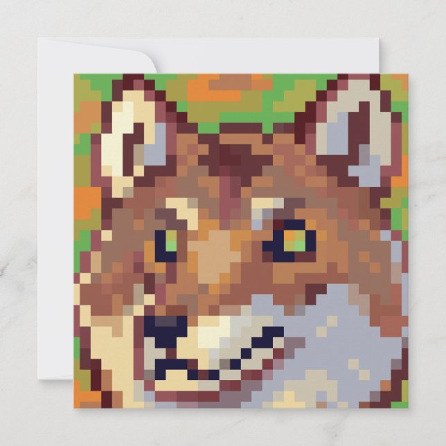 Wolf Pixelart, Pixel Art Holiday Card (Front)