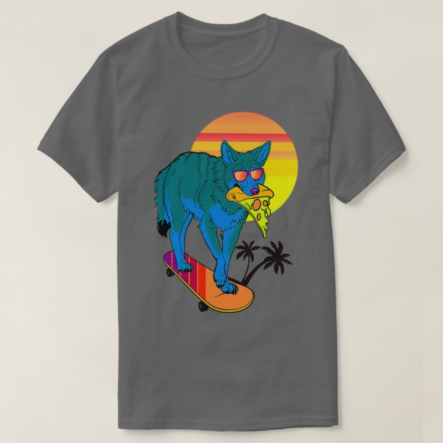 Wolf Pizza And Skateboarding T-Shirt (Design Front)