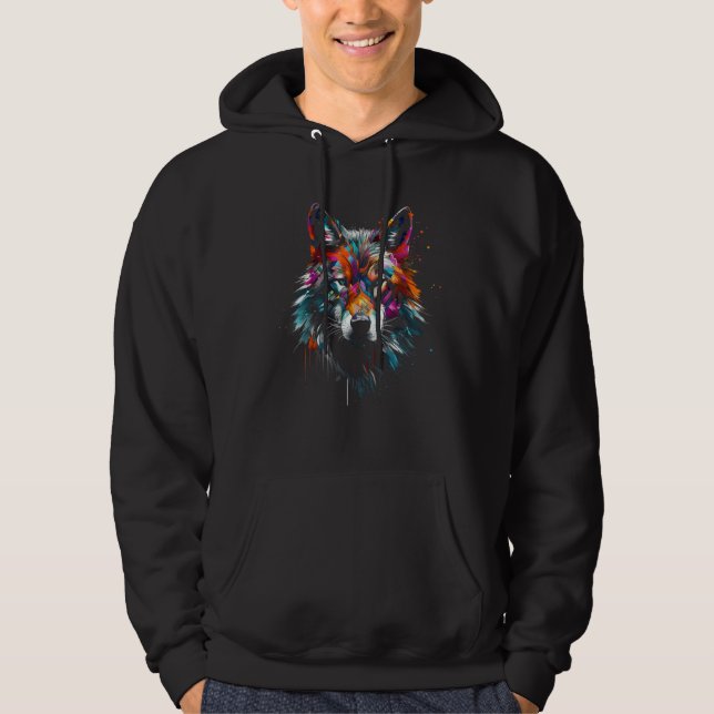 Wolf Polygon Artwork Animal Motif Wolf Hoodie (Front)