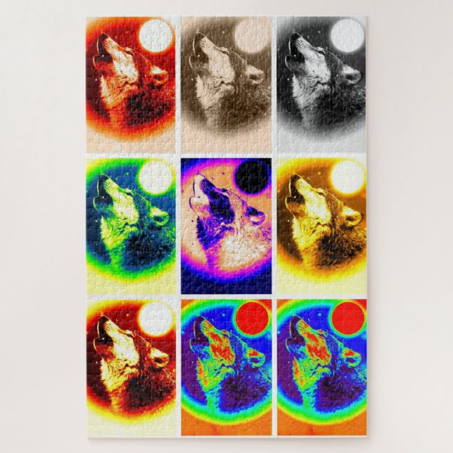Wolf Pop Art Freedom Blue Night Fullmoon Jigsaw Puzzle (Vertical)