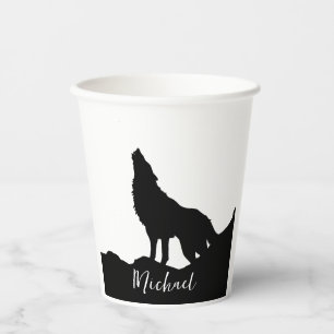 Wolf Pop Art Your Name Custom Black White Paper Cups