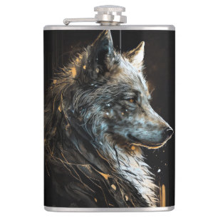 Wolf Portrait Animal Nature Wildlife Dark Painting Hip Flask