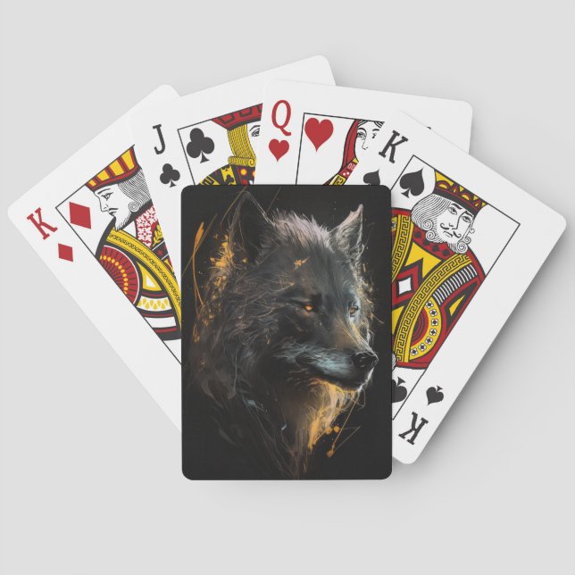 Wolf Portrait Animal Nature Wildlife Dark Painting Playing Cards (Back)