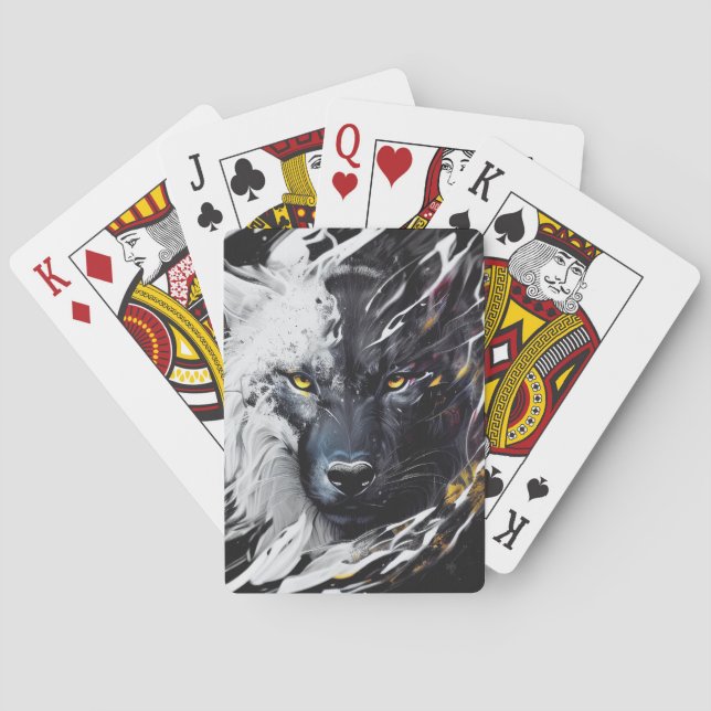Wolf Portrait Animal Painting Wildlife Adventure Playing Cards (Back)
