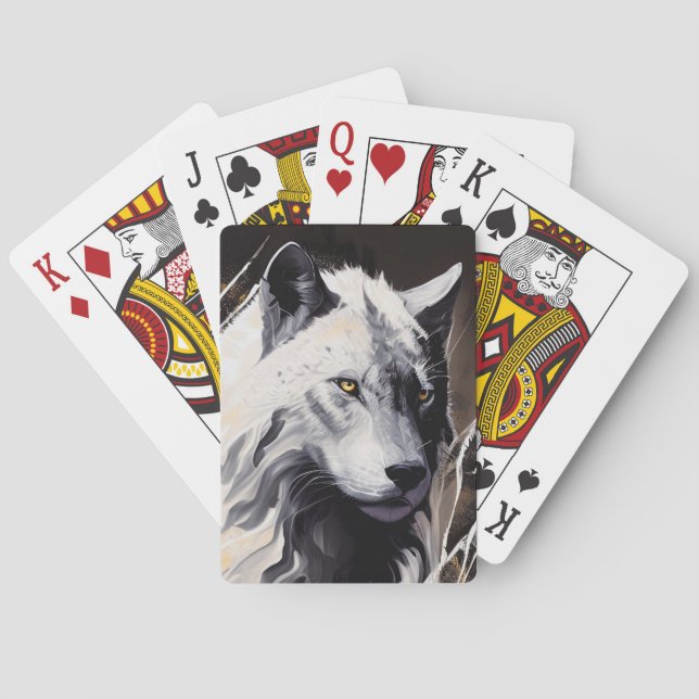 Wolf Portrait Animal Painting Wildlife Adventure Playing Cards (Back)