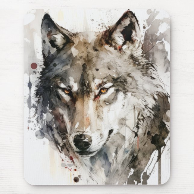 Wolf Portrait Animal Painting Wildlife Forest  Mouse Pad (Front)