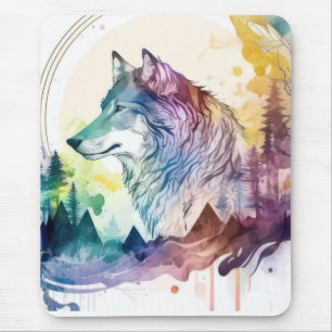 Wolf Portrait Animal Painting Wildlife Outdoors Mouse Pad