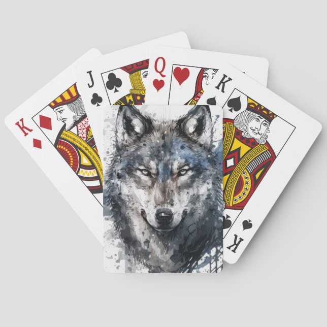 Wolf Portrait Animal Painting Wildlife Outdoors  Playing Cards (Back)