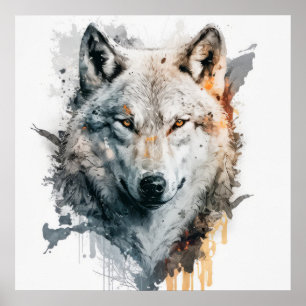 Wolf Portrait Animal Painting Wildlife Outdoors Poster