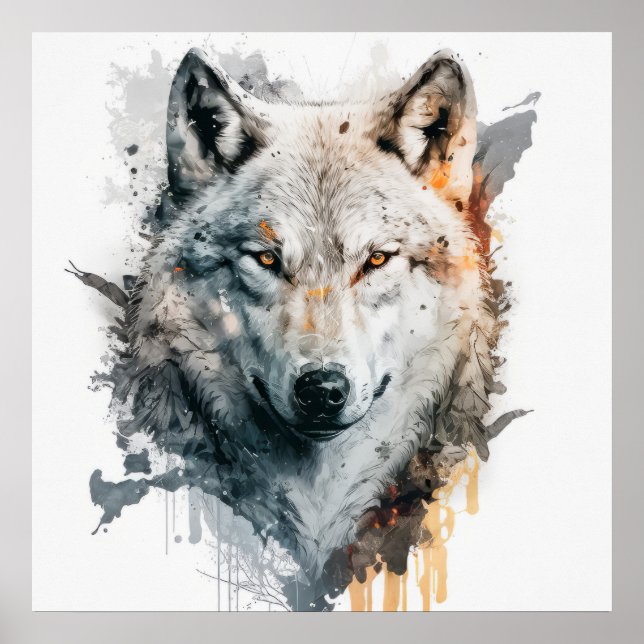 Wolf Portrait Animal Painting Wildlife Outdoors  Poster (Front)