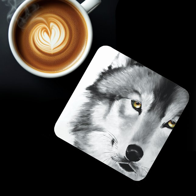 Wolf Portrait Black White Coaster (Creator Uploaded)