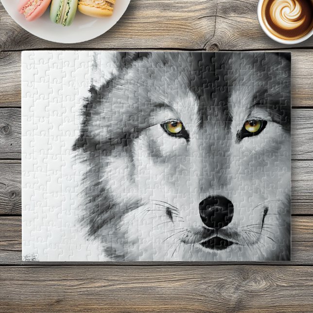 Wolf Portrait Black White Jigsaw Puzzle (Creator Uploaded)