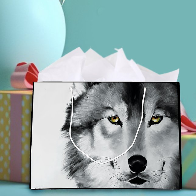 Wolf Portrait Black White Large Gift Bag (Creator Uploaded)
