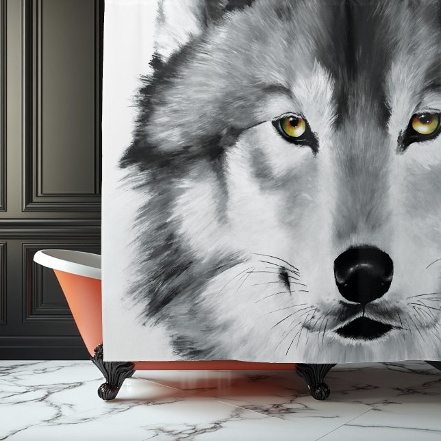 Wolf Portrait Black White Shower Curtain (Creator Uploaded)