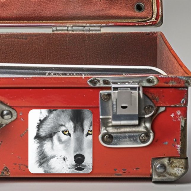 Wolf Portrait Black White Square Sticker (Creator Uploaded)