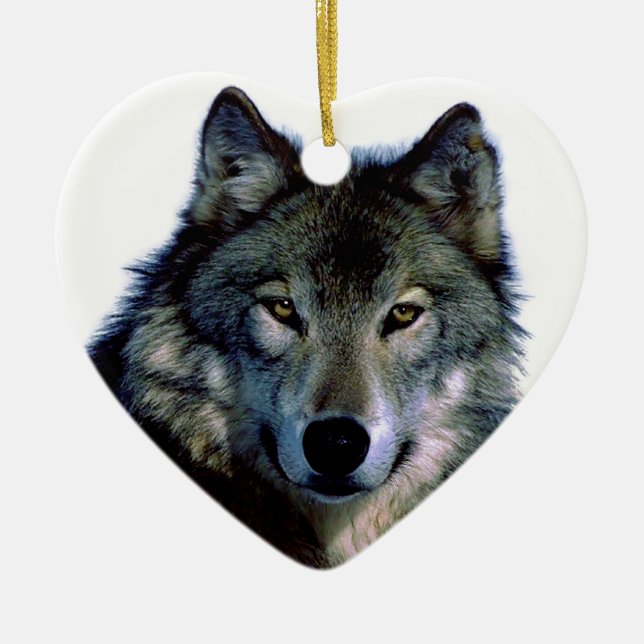 Wolf Portrait Ceramic Tree Decoration (Front)