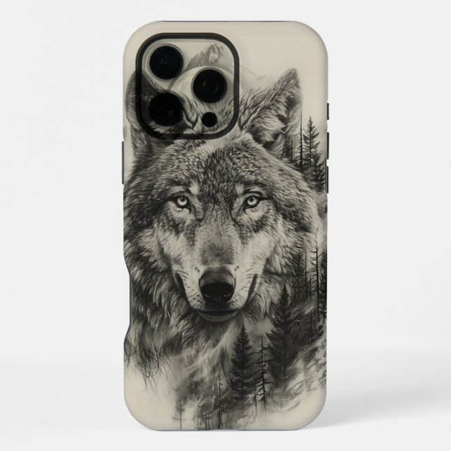 Wolf portrait in a tranquil forest iPhone case (Back)