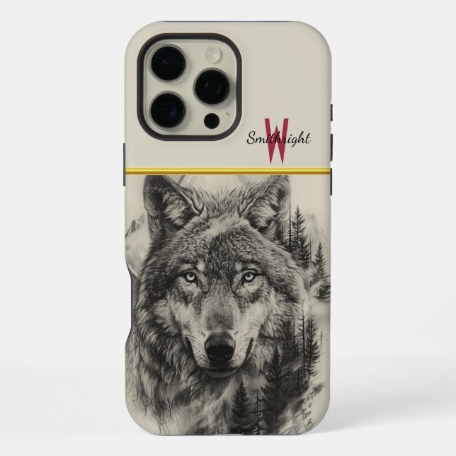 Wolf portrait in a tranquil forest iPhone case (Back)