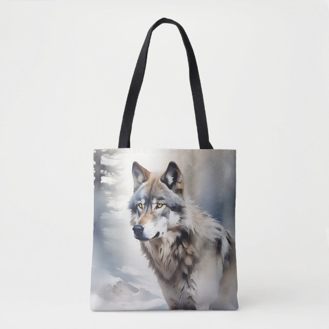 Wolf Portrait in Soft Watercolor Tote Bag (Front)