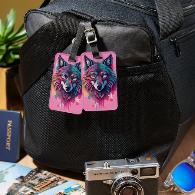wolf portrait luggage tag (Front & Back)