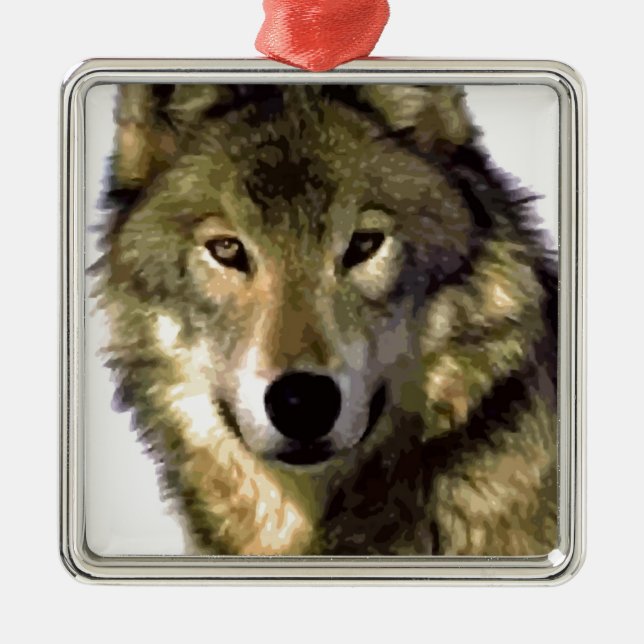 Wolf Portrait Metal Tree Decoration (Front)