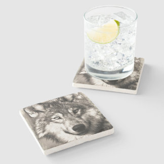 Wolf portrait stone coaster