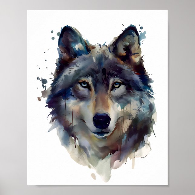 Wolf Portrait Watercolor Illustration Poster (Front)
