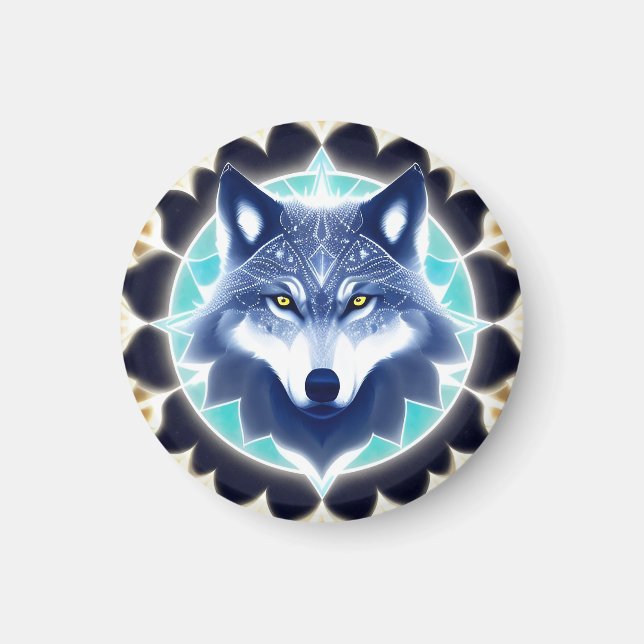 Wolf Portrait with Intense Golden Eyes Magnet (Front)