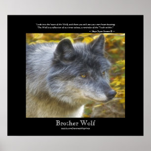 Wolf Portrait & Wolf Poem Wildlife Art Poster