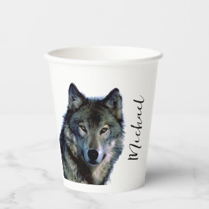 Wolf Portrait Your Name Custom Handwriting Paper Cups