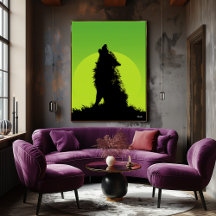 Wolf Poster – Howling Silhouette on Green