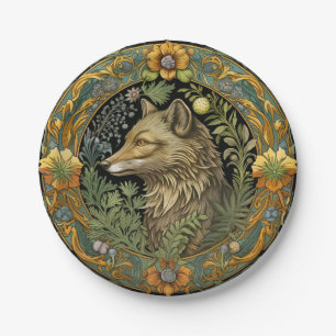 Wolf profile in vintage style paper plate
