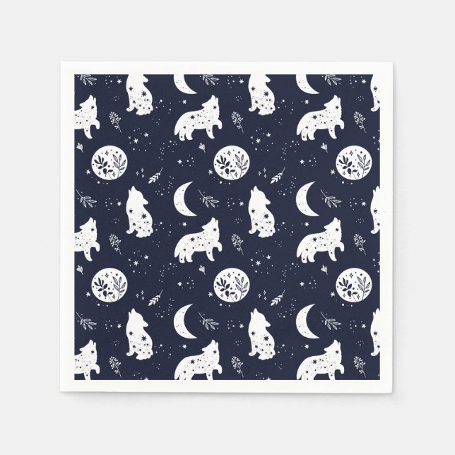 Wolf Pup Howling at the Moon Napkin (Front)