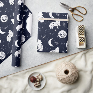 Wolf Pup Howling at the Moon Wrapping Paper Set