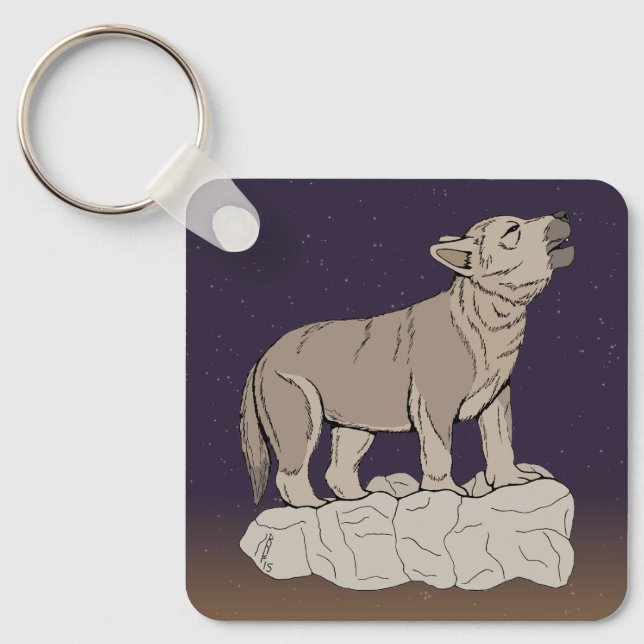 Wolf Pup Howling Key Ring (Front)