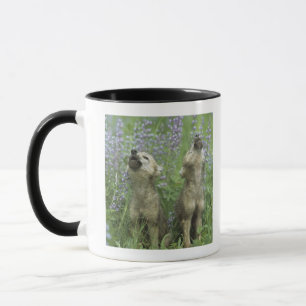Wolf Puppies Howling In Meadow Mug