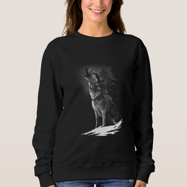 Wolf Realistic Wolves Animal Howling At The Moon W Sweatshirt (Front)