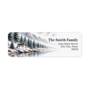 Wolf Return Address Labels Winter Mountain