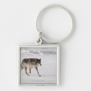 Wolf running in the snow key ring