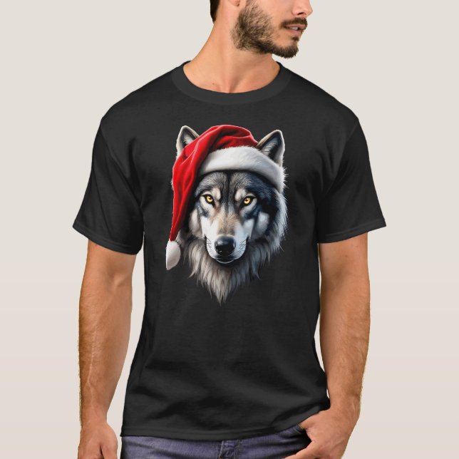 Wolf Santa Christmas Funny New Year Xmas Party Chr T-Shirt (Front)