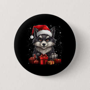 Wolf Santa Claus Hat Christmas Snow Xmas Pajama Pa 6 Cm Round Badge