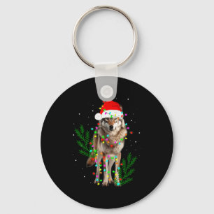 Wolf Santa Hat Christmas Lights Wolf Lover Animal  Key Ring
