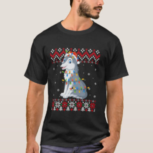 Wolf Santa Hat Men Women Kids Ugly Christmas Light T-Shirt