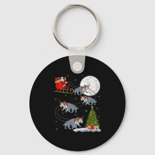 Wolf Santa Sleigh Flying Funny Magical Christmas P Key Ring