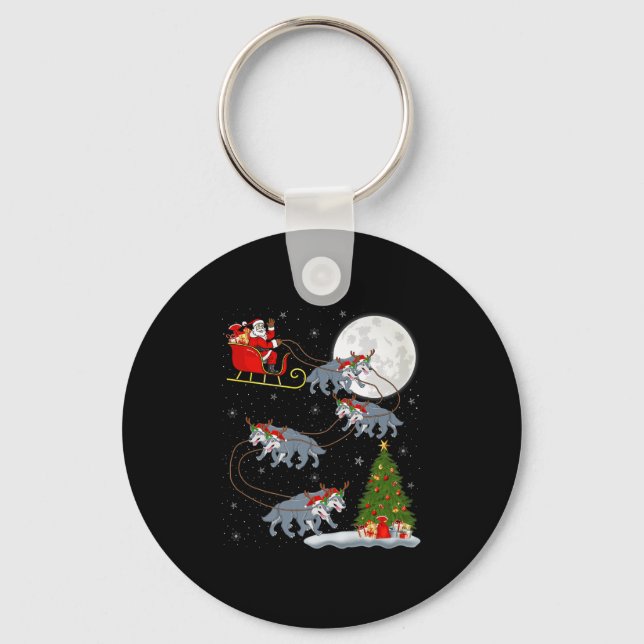 Wolf Santa Sleigh Flying Funny Magical Christmas P Key Ring (Front)