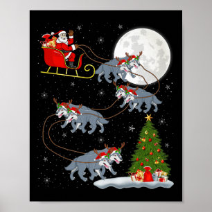 Wolf Santa Sleigh Flying Funny Magical Christmas P Poster