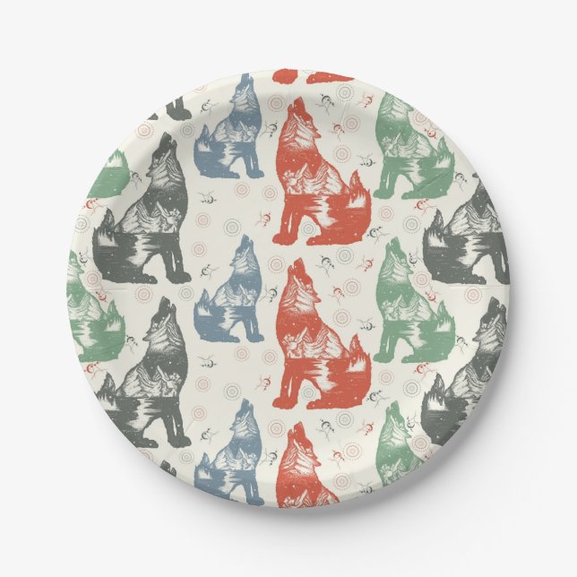 wolf seamless pattern,wolf lover paper plate (Front)