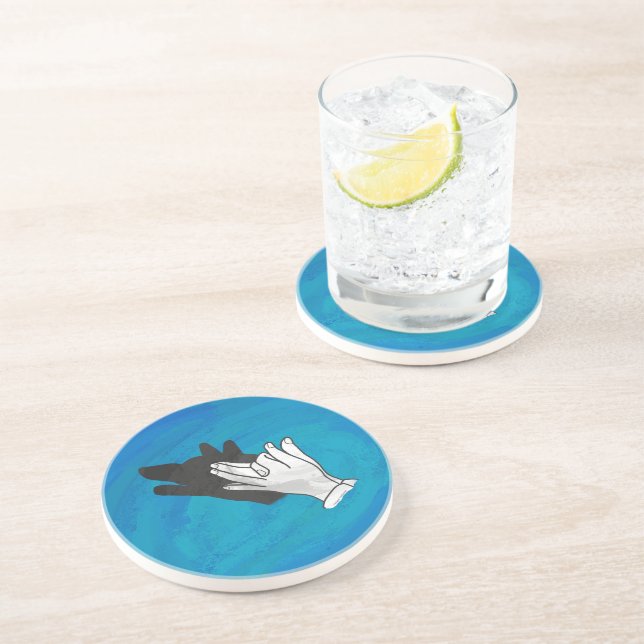 Wolf Shadow on Blue Coaster (Side)